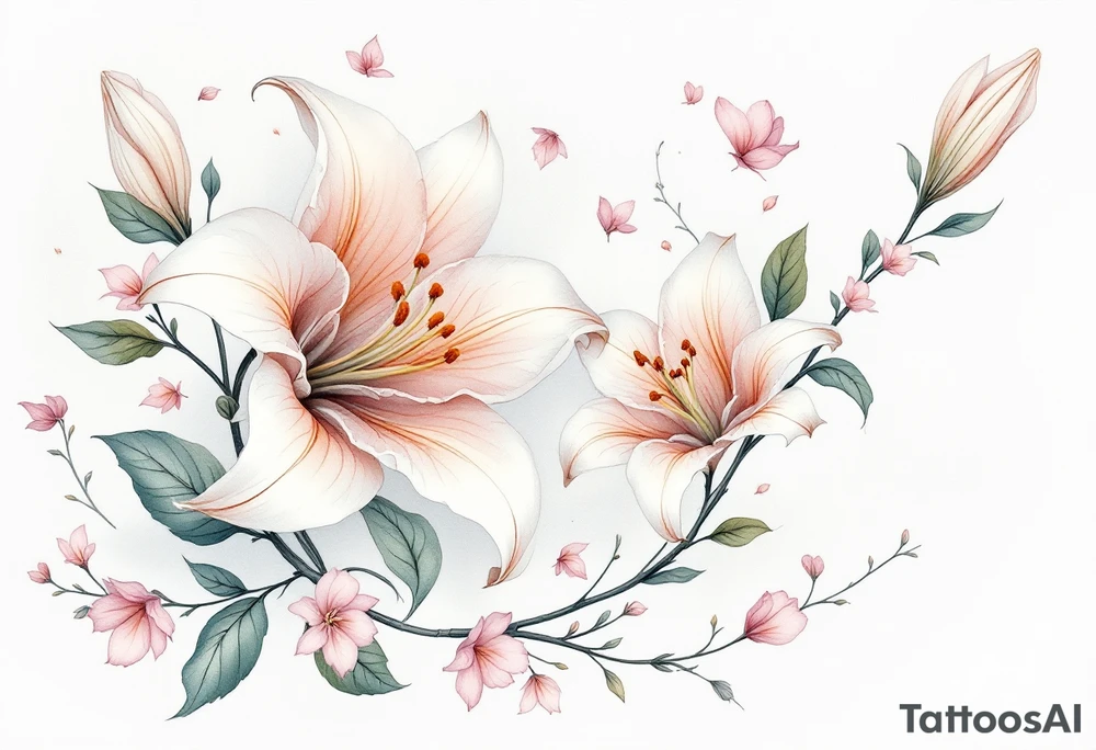 delicate lilies swirling in frost with petals tattoo idea