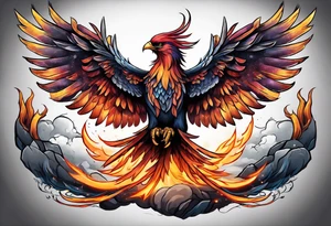 phoenix flying out of a stone alter tattoo idea