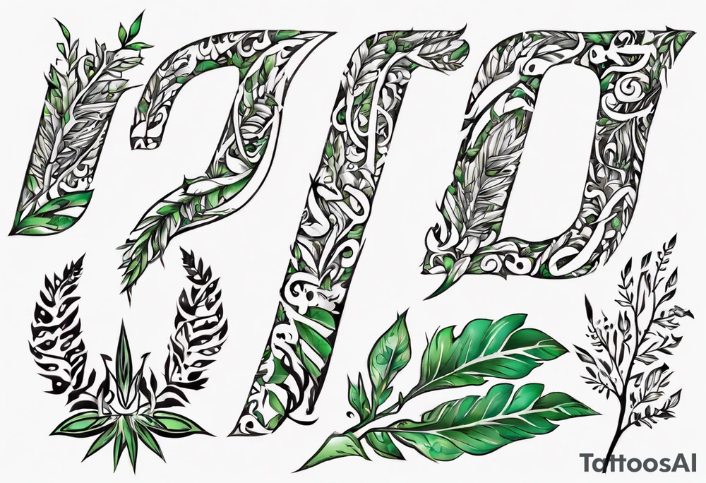 Words “Plant Powered” spelled out with plants and vines through out the words tattoo idea