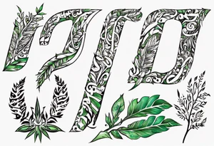 Words “Plant Powered” spelled out with plants and vines through out the words tattoo idea