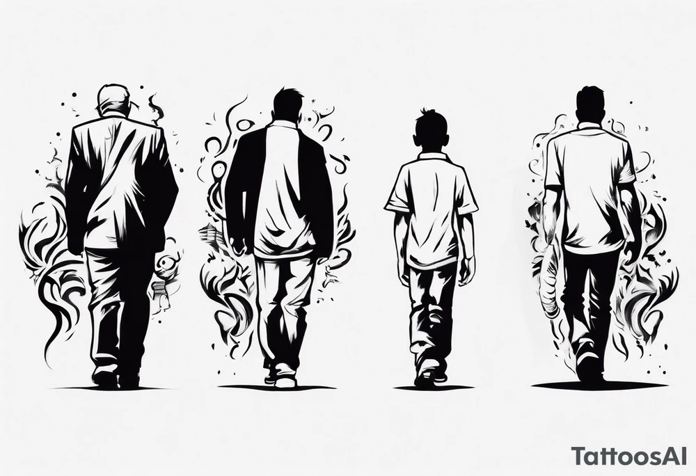 Father and son walking side by side tattoo idea Father and son walking side by side tattoo idea