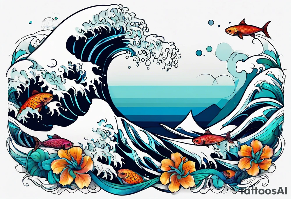 ocean, géométric, animal tattoo idea