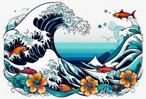 ocean, géométric, animal tattoo idea