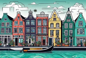 animals and pineapples feauturing Amsterdam houses and canal with marijuana tattoo idea