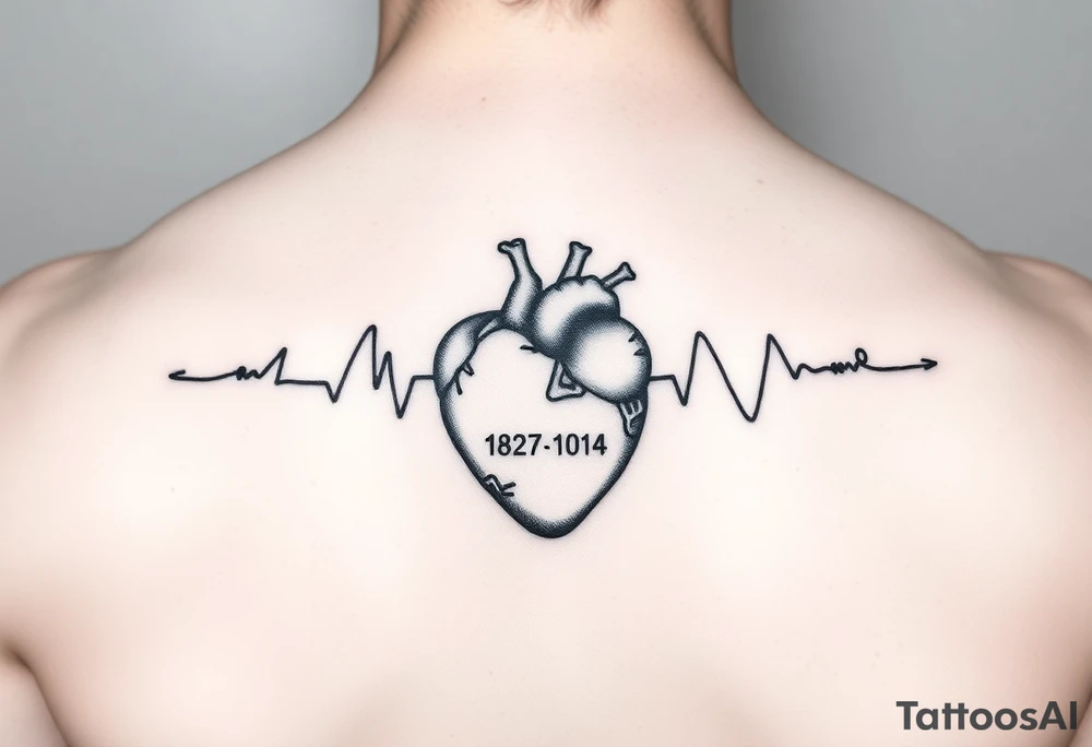 Heart beat with date of birth and date of death tattoo idea