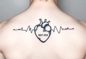 Heart beat with date of birth and date of death tattoo idea