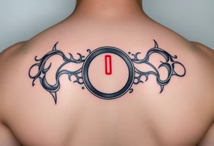 "Hyperrealistic tattoo of a PC power button (1:1 size).  
text: 'Press to reboot universe'.  
Style: Fake 3D, like actual button on skin. Black/red." tattoo idea