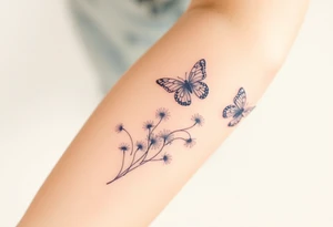 ethereal butterflies with vines of dandelions blowing in the wind tattoo idea