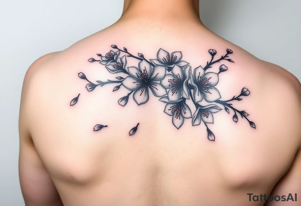delicate cherry blossoms swirling in spring breeze with petals tattoo idea