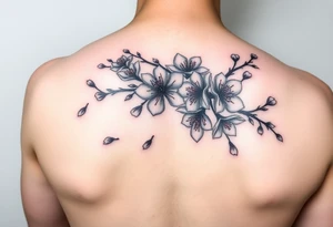 delicate cherry blossoms swirling in spring breeze with petals tattoo idea