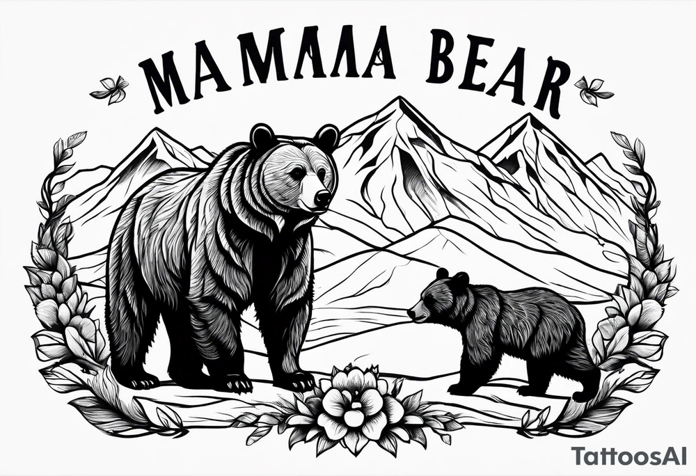 mamma bear and cub with mountains tattoo idea