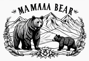 mamma bear and cub with mountains tattoo idea