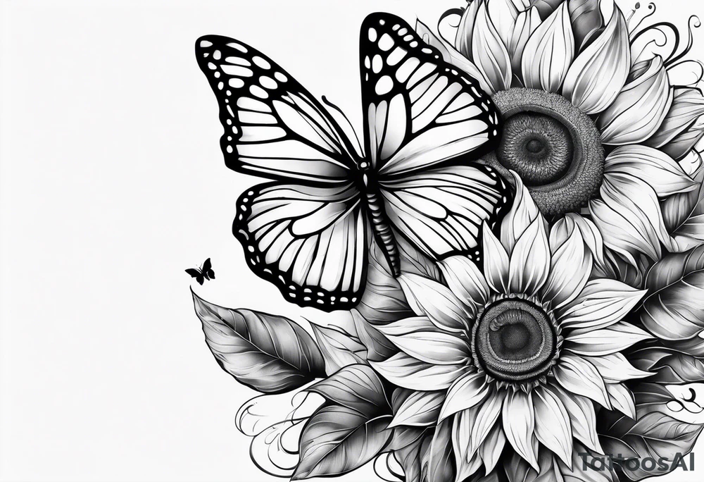 Sunflower and butterfly leg sleeve tattoo idea
