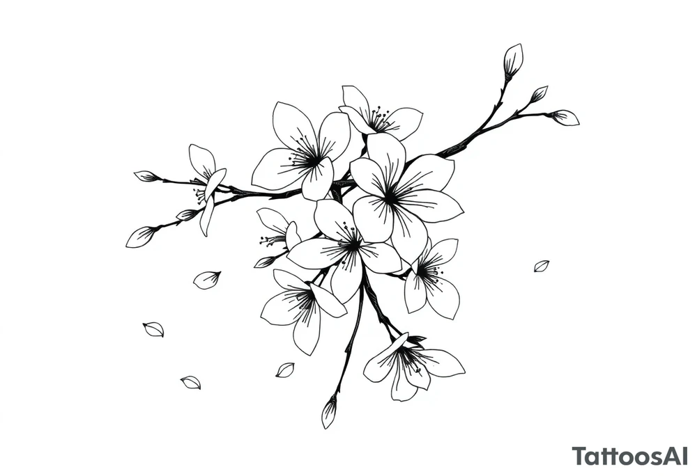 delicate cherry blossoms swirling in spring breeze with petals tattoo idea