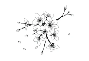 delicate cherry blossoms swirling in spring breeze with petals tattoo idea