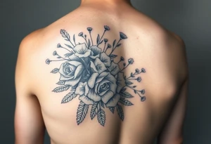 vintage bouquet of wild roses and meadow flowers with morning dew tattoo idea