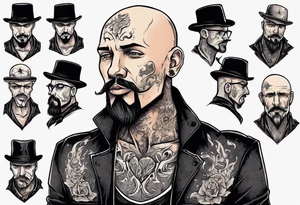 bald heartbroken man closeup goatee black hat tattoo idea