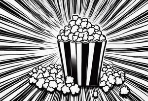 Traditional cinema Popcorn box with vertical stripes, fine line tattoo idea