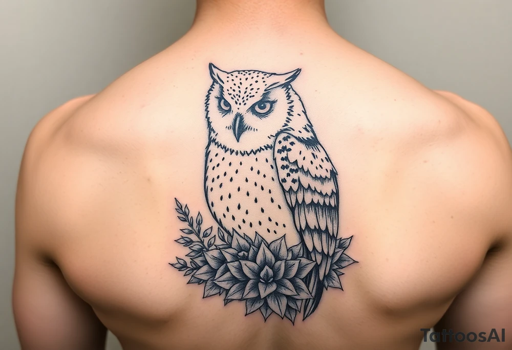 Snow Owl with Succulents tattoo idea