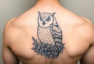 Snow Owl with Succulents tattoo idea