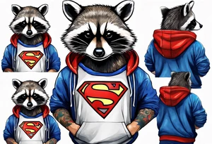 raccoon wearing a Superman hoodie tattoo idea