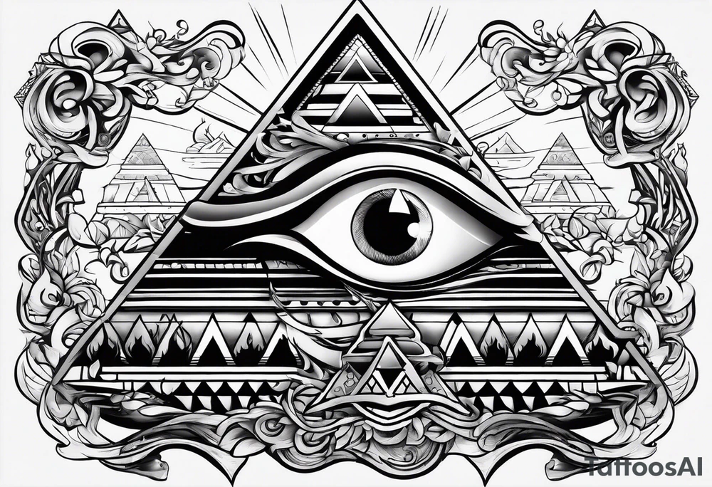 Pyramid with eye and flames tattoo idea