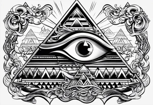 Pyramid with eye and flames tattoo idea