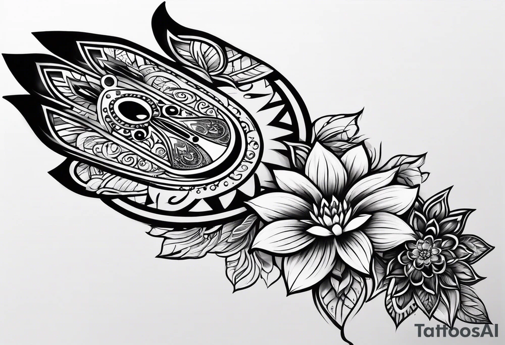 Hamsa and lotus flower sleeve tattoo idea