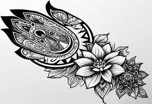 Hamsa and lotus flower sleeve tattoo idea