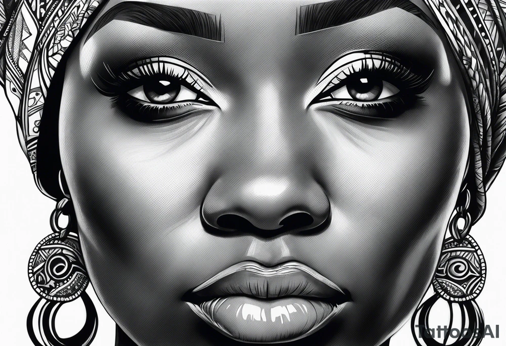 realism, african lady face portrait, cultural tattoo idea