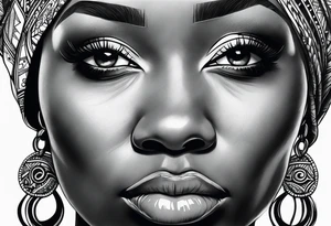 realism, african lady face portrait, cultural tattoo idea