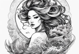 Full-body portrait of an ethereal woman of the sea tattoo idea