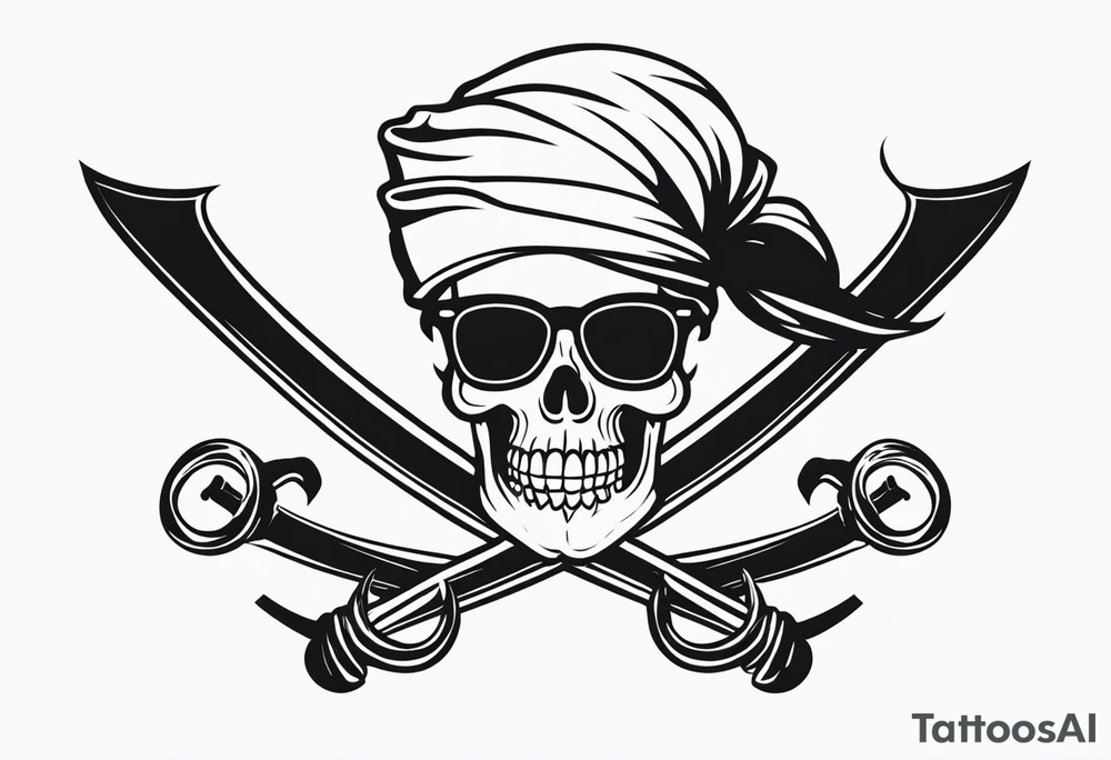 create a pirate flag with a feminine skull with two blonde buns and crossbones underneath, wearing glasses. no hat tattoo idea