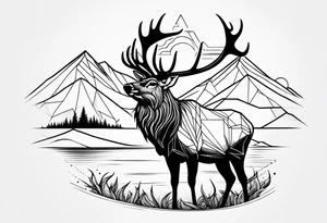 majestic elk with mountains in the background tattoo idea