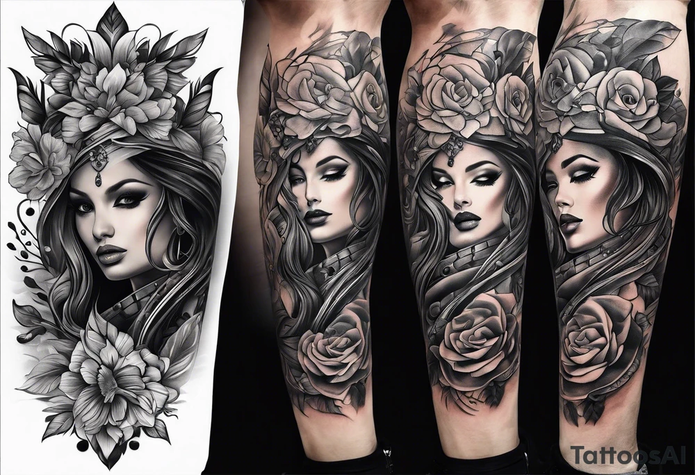 Lower leg sleeve. Large bluerin tattoo idea