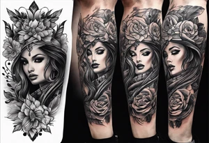Lower leg sleeve. Large bluerin tattoo idea