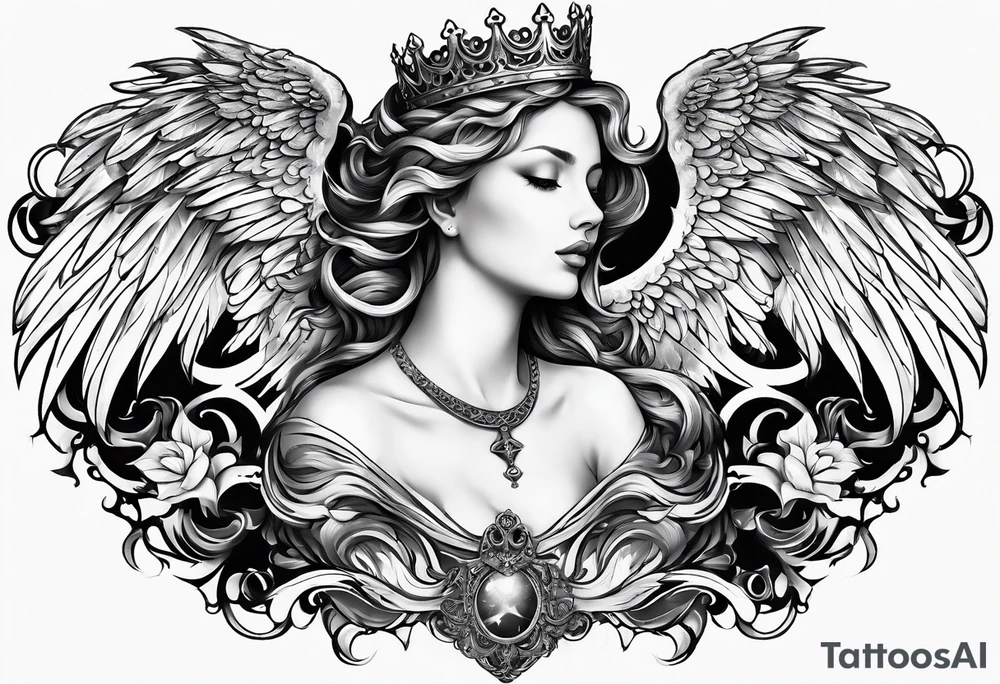 Neck tattoo angelic with a hint of space and angels and clouds and crown tattoo idea