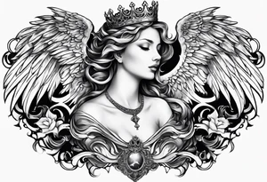 Neck tattoo angelic with a hint of space and angels and clouds and crown tattoo idea