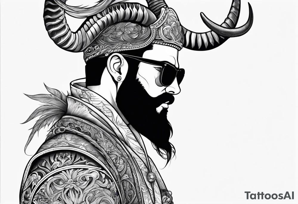 capricorn with beard and sunglasses tattoo idea