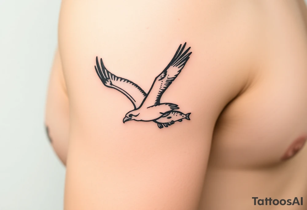 Osprey in flight with fish grasped between its talons tattoo idea