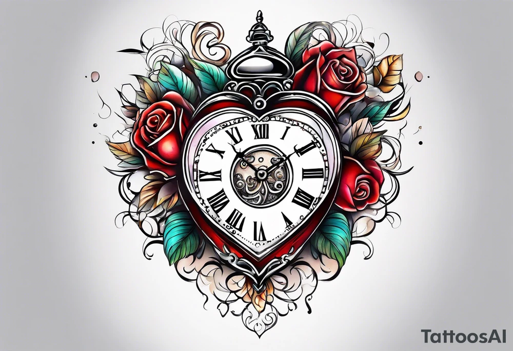 Heart with clock hands on 8 and 5 tattoo idea