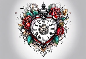 Heart with clock hands on 8 and 5 tattoo idea