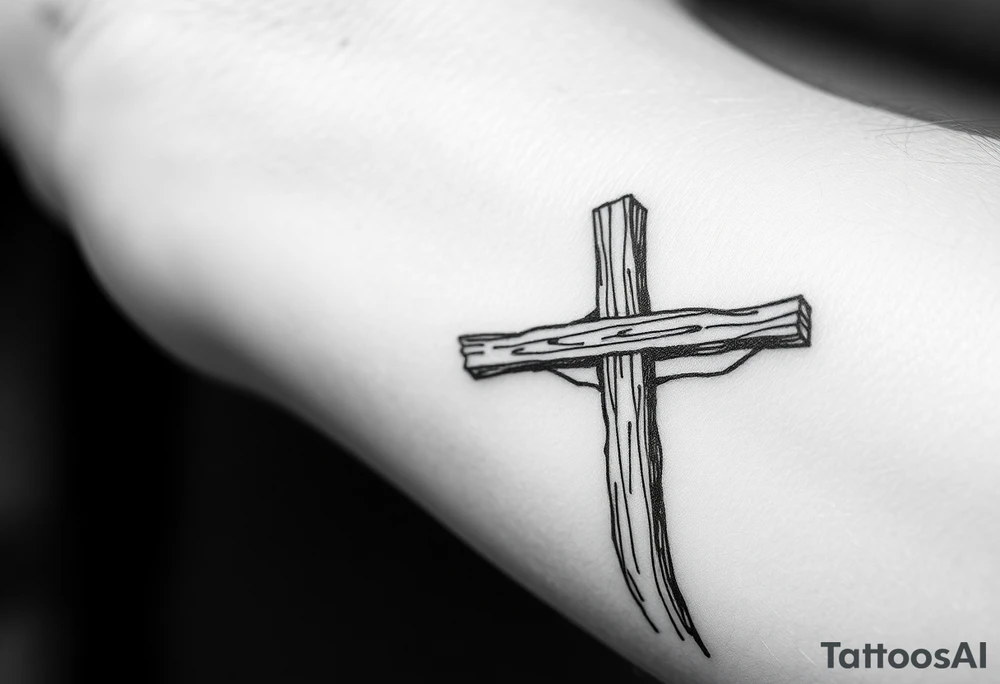 a wooden 12kv pole. Make the pole a cross that has a hidden resemblance to god. tattoo idea
