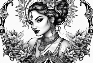 with lady juctice emblem a sword and a scale tattoo idea