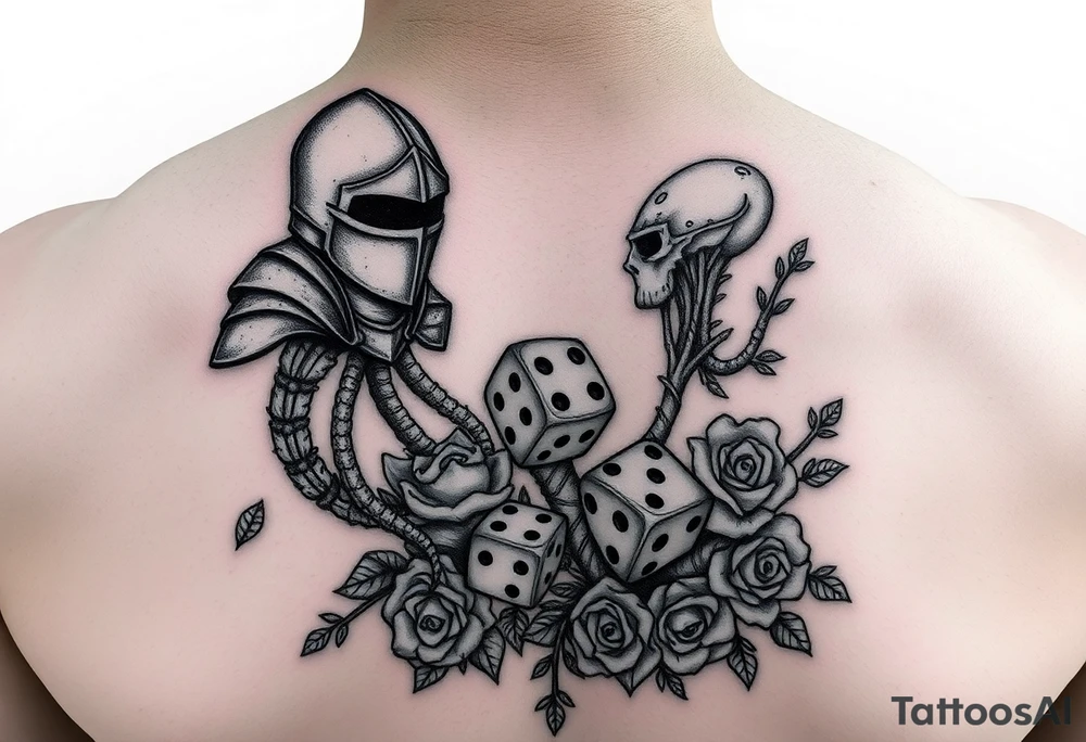 knight and squid combined with tree roots and roses rolling dice tattoo idea knight and squid combined with tree roots and roses rolling dice tattoo idea