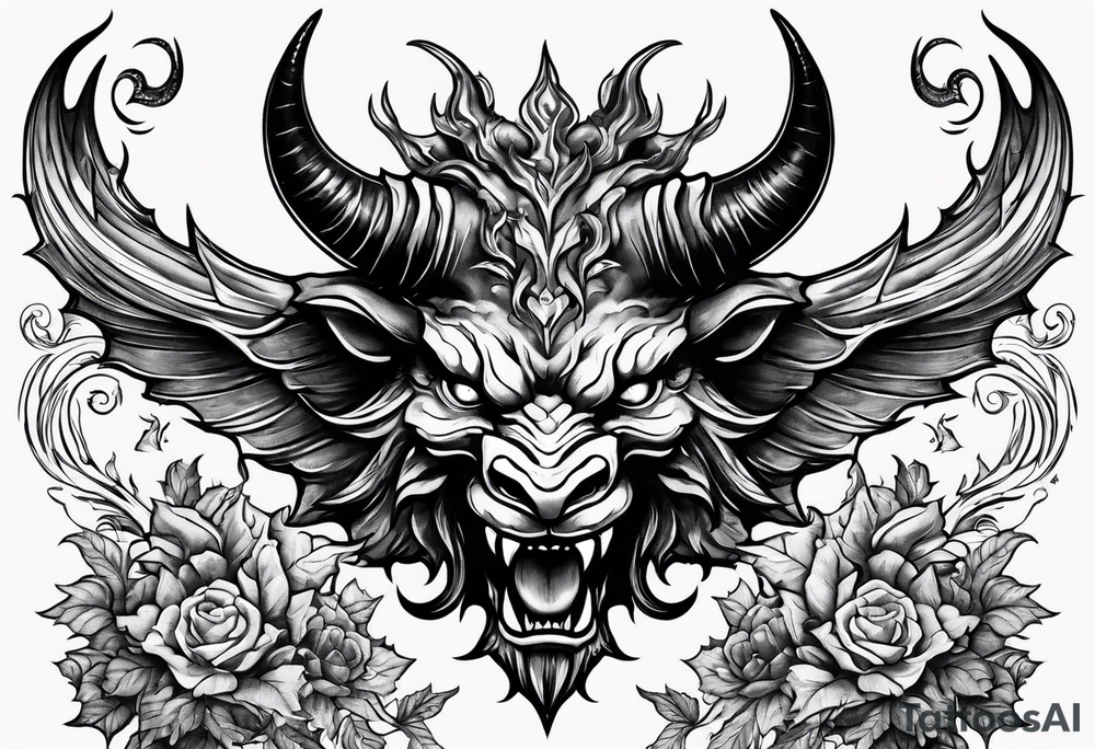 Horned Devil fighting looking up to the sky tattoo idea Horned Devil fighting looking up to the sky tattoo idea
