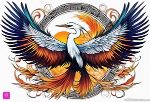 phoenix 
chinese 
egret
long tail 
elegant 
wings down
long neck
long feathers
in flight tattoo idea