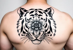 tiger with flower in pupil tattoo idea