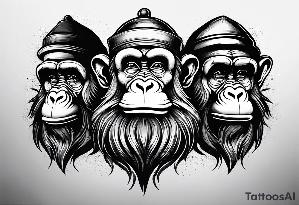 Three wise monkeys: one with his hands on eyes, one with his hands on mouth, one with his hands on ears.
They look wise and cool tattoo idea