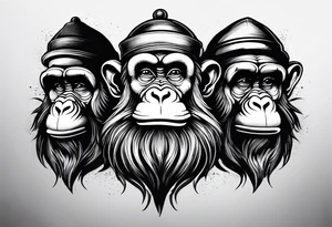 Three wise monkeys: one with his hands on eyes, one with his hands on mouth, one with his hands on ears.
They look wise and cool tattoo idea